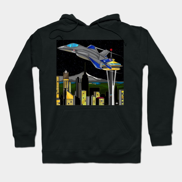 Space Needle Fly by Hoodie by lytebound